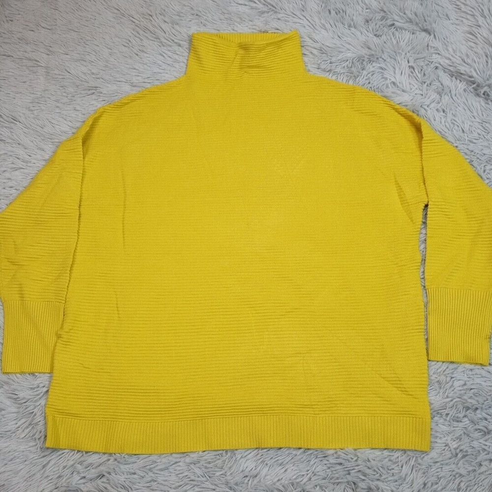 Chelsea & Theodore Shirt Womens M Yellow Mock Neck Ribbed Comfort Casual